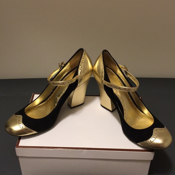 Coach Black/Gold Kidsuede Mary Jane Platforms - Picture 3 of 14